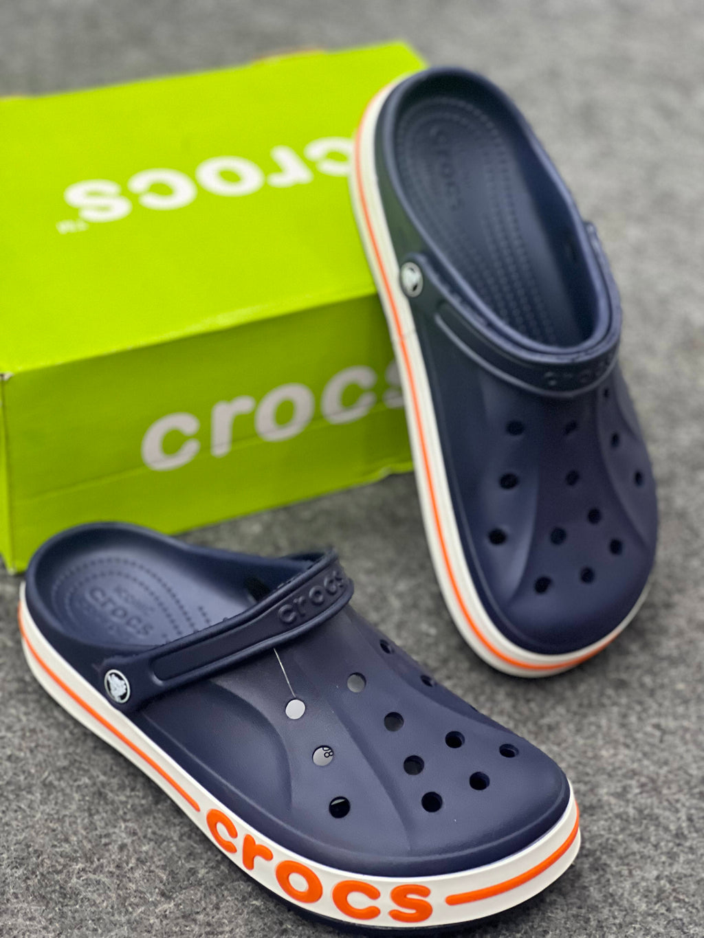 Crocs-Inspired Classic Comfort Clogs – Navy Blue & Orange