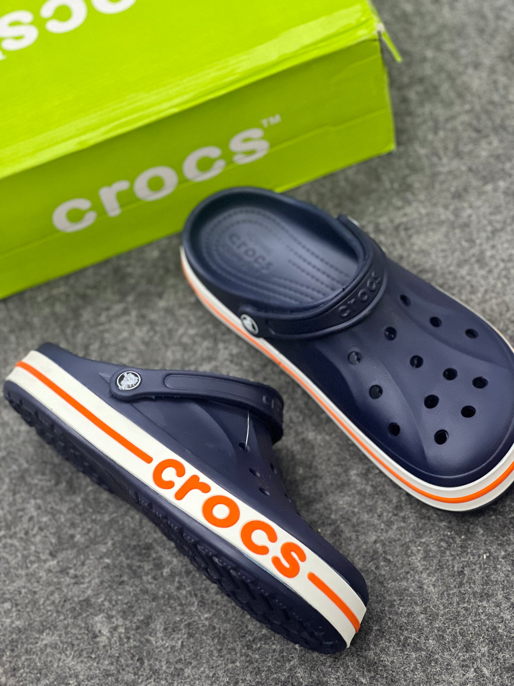 Crocs-Inspired Classic Comfort Clogs – Navy Blue & Orange