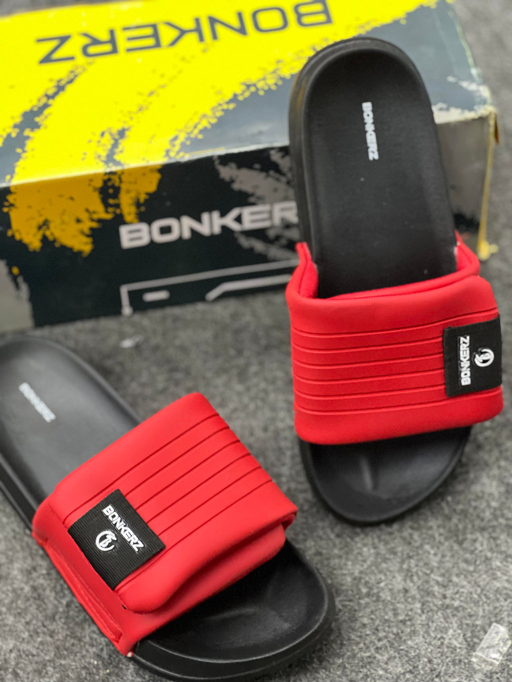 Bonkerz Premium Comfort Slides – Red & Black