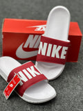 Nike-Inspired Comfort Slides – Red & White