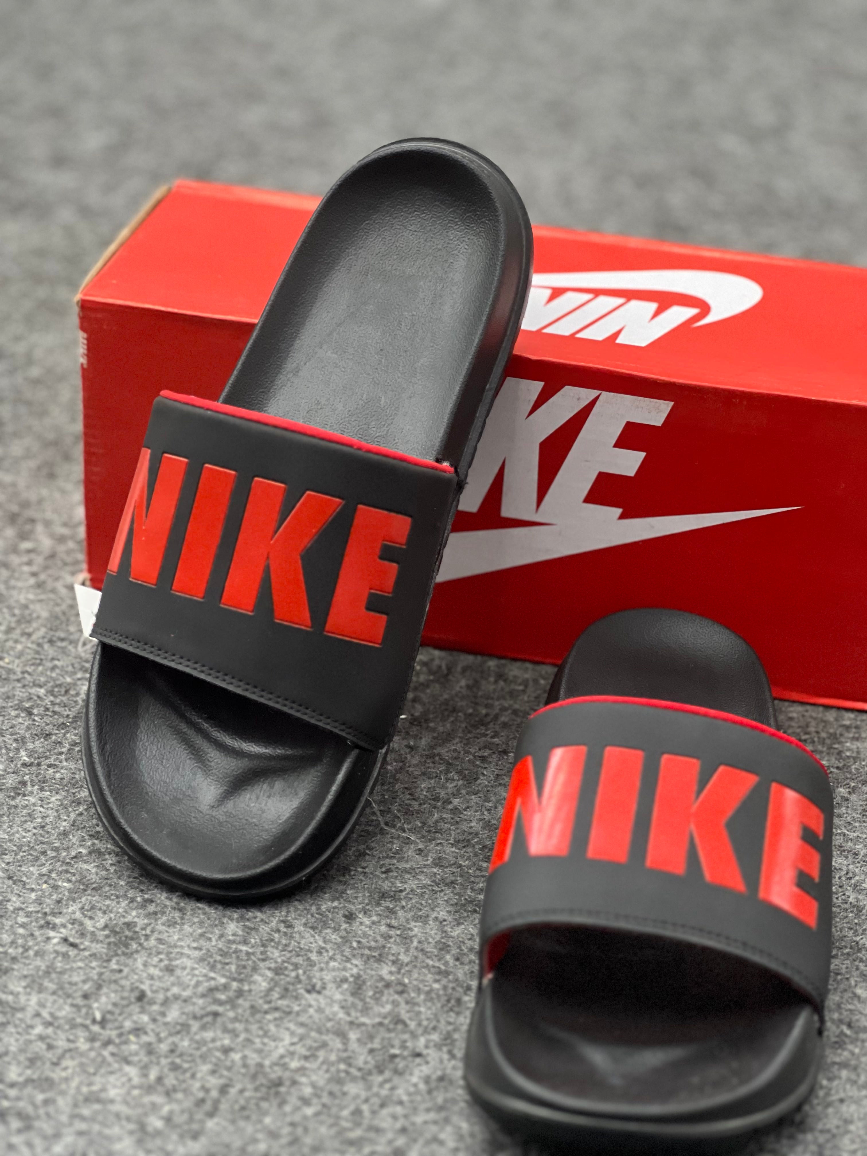 Nike-Inspired Comfort Slides – Red & White