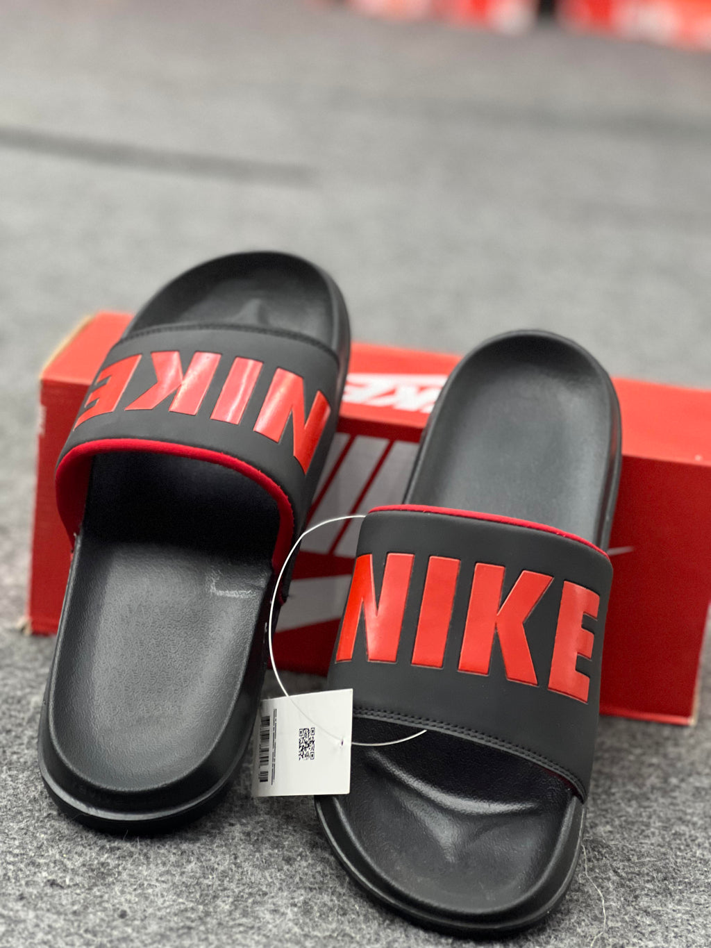 Nike-Inspired Comfort Slides – Red & White