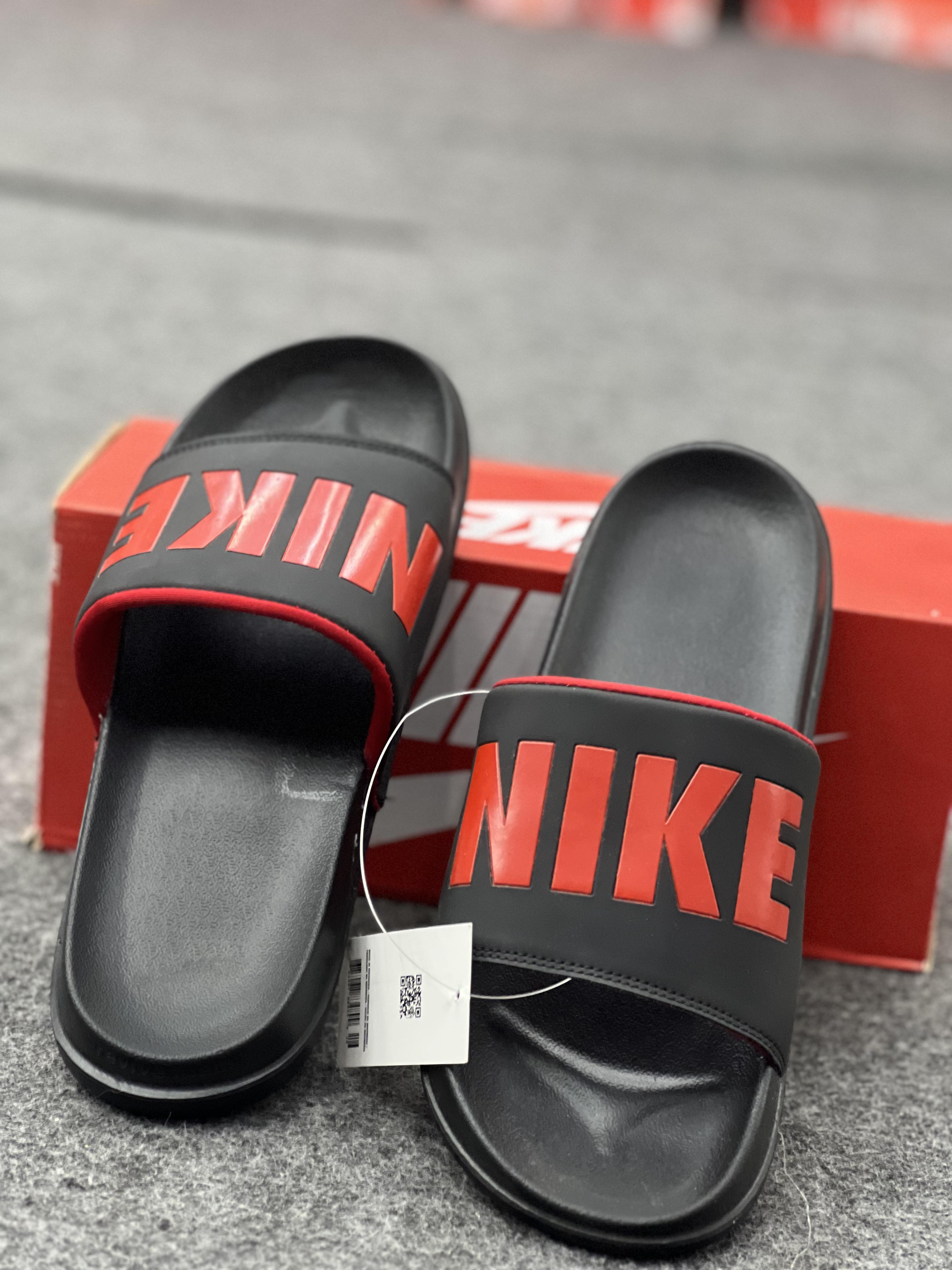 Nike-Inspired Comfort Slides – Red & White