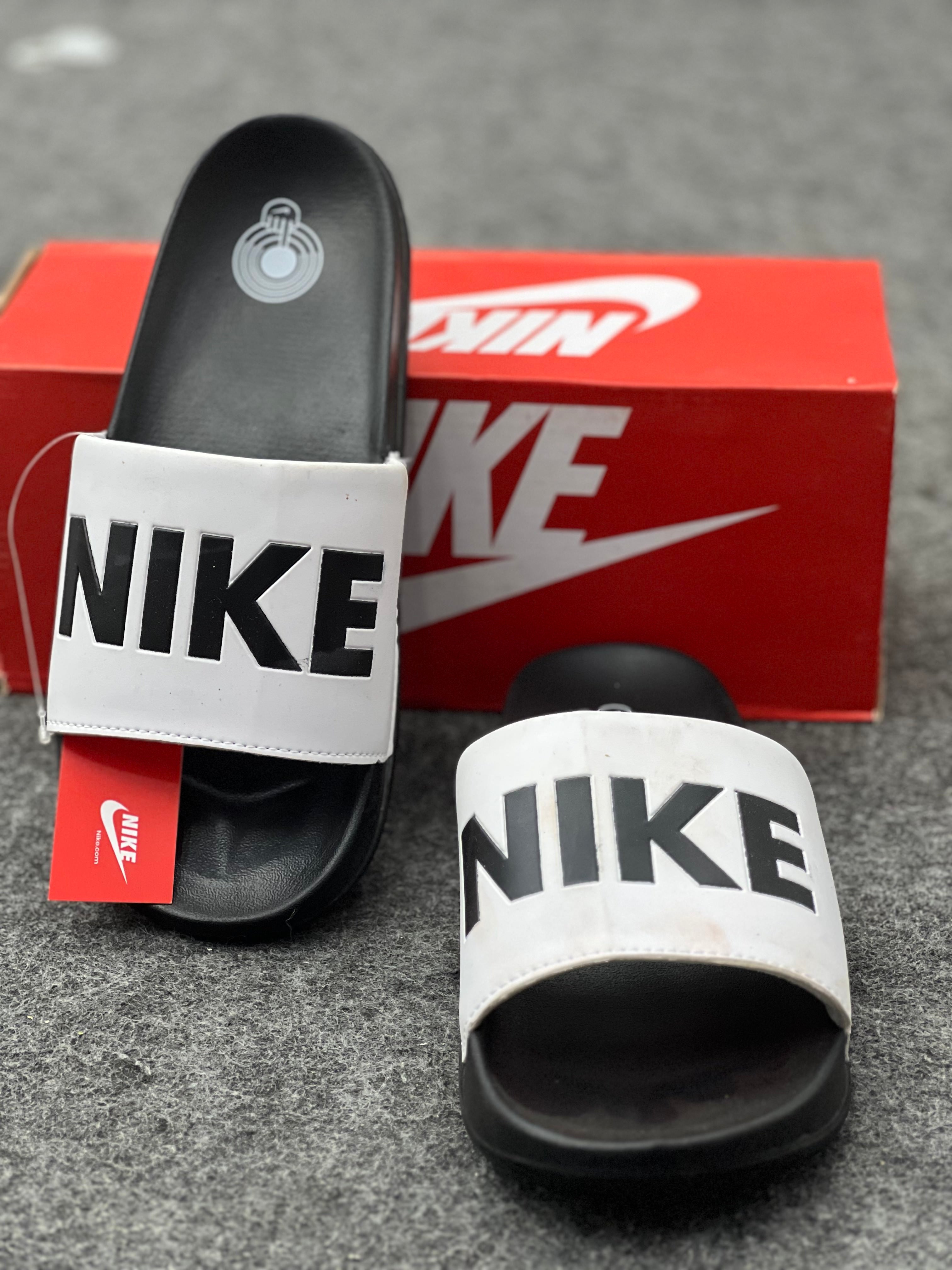 Nike-Inspired Comfort Slides – Red & White