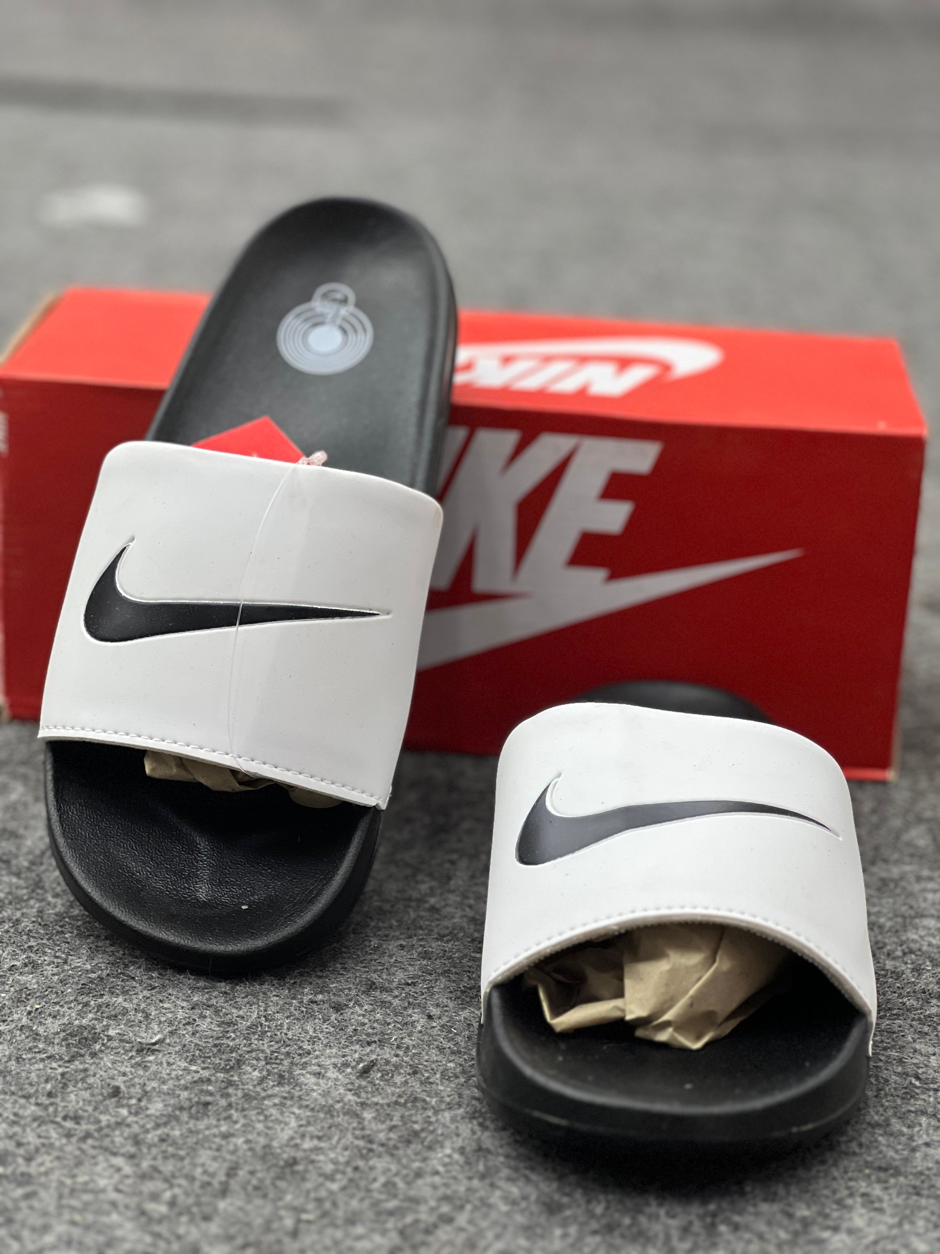 Nike-Inspired Comfort Slides – Red & White
