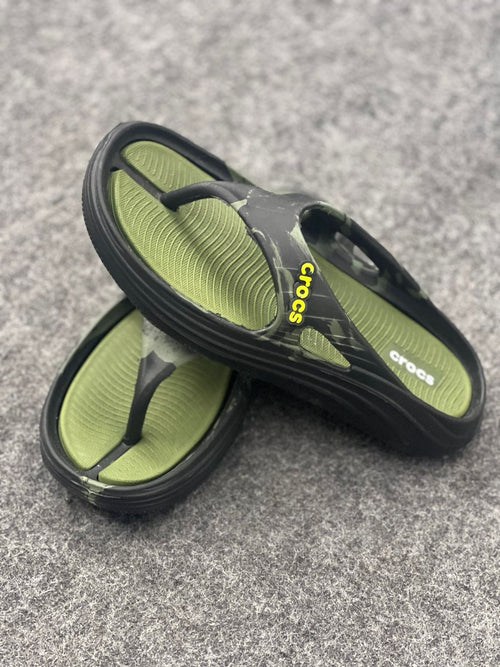 Adventure-Ready Style: Crocs Moss Green Marble Flip-Flops