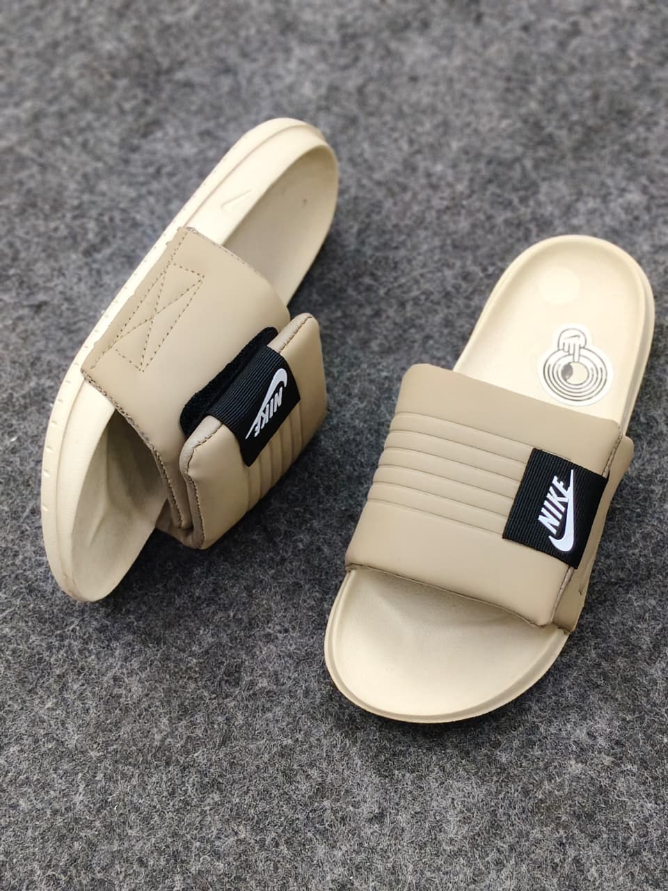 Nike Utility Fanny Pack Slides in Neutral Tan & Sand