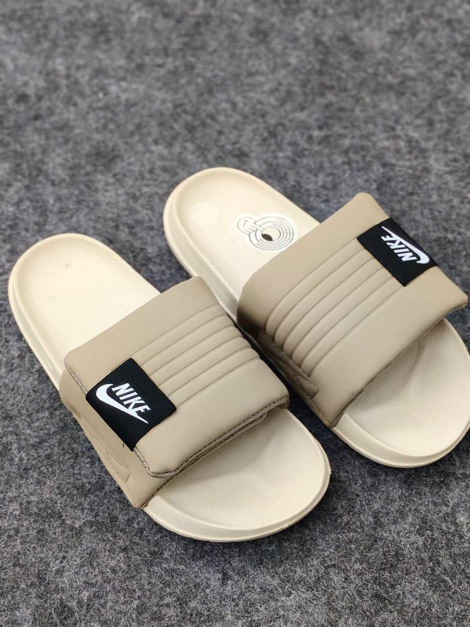 Nike Utility Fanny Pack Slides in Neutral Tan & Sand