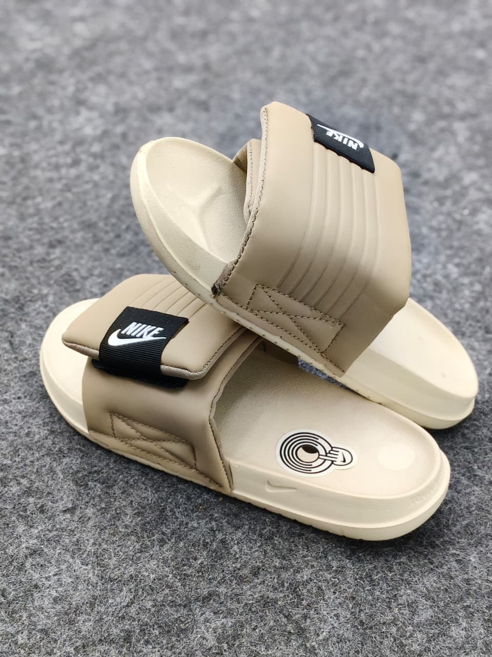 Nike Utility Fanny Pack Slides in Neutral Tan & Sand