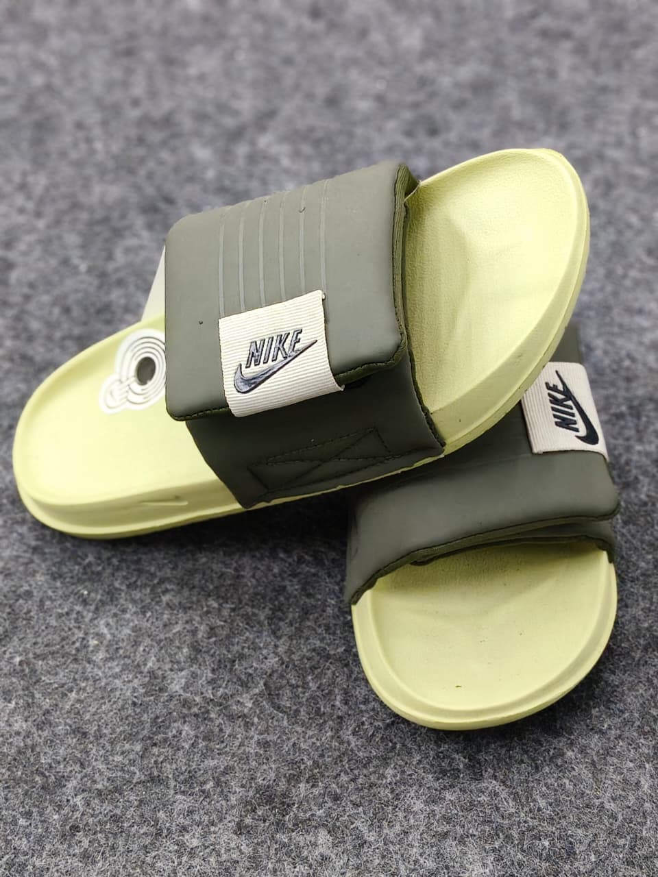 Nike Utility Fanny Pack Slides in Earthy Olive & Lime