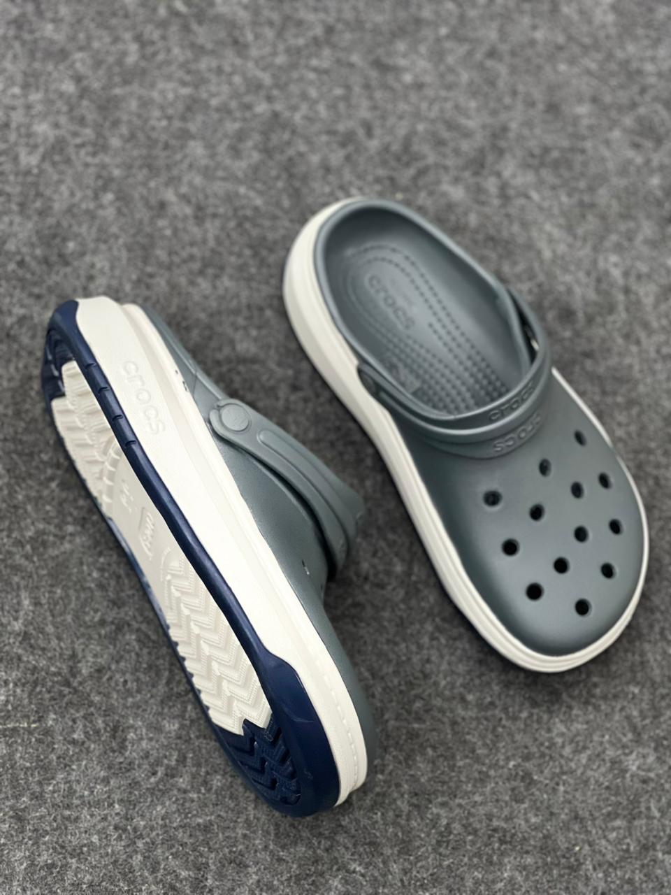 Crocs Classic Clog Grey & Navy Sport Sole Comfort Clogs