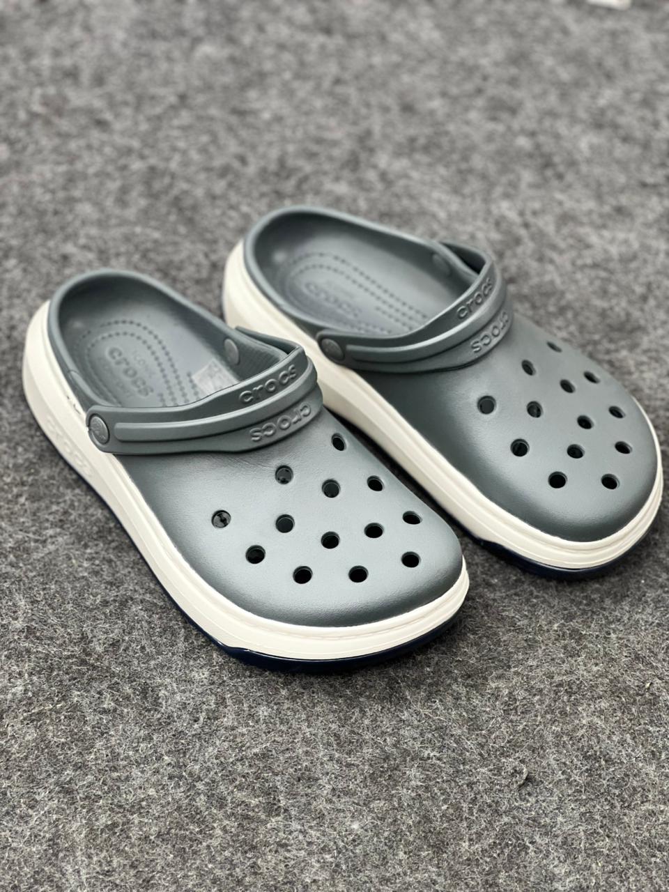 Crocs Classic Clog Grey & Navy Sport Sole Comfort Clogs