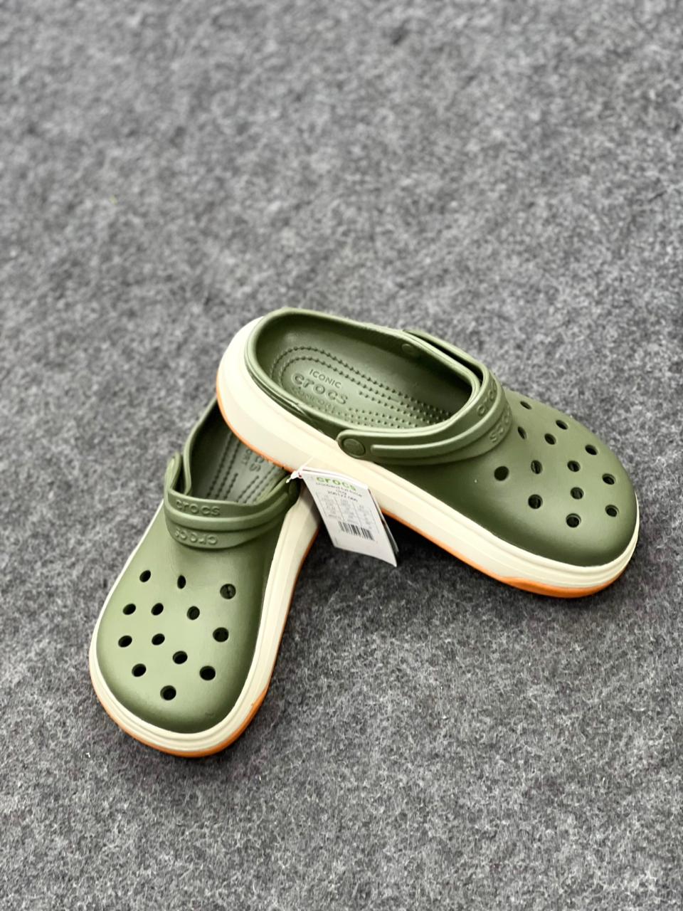 Crocs Classic Clog Olive Green Contrast Sole Casual Clogs