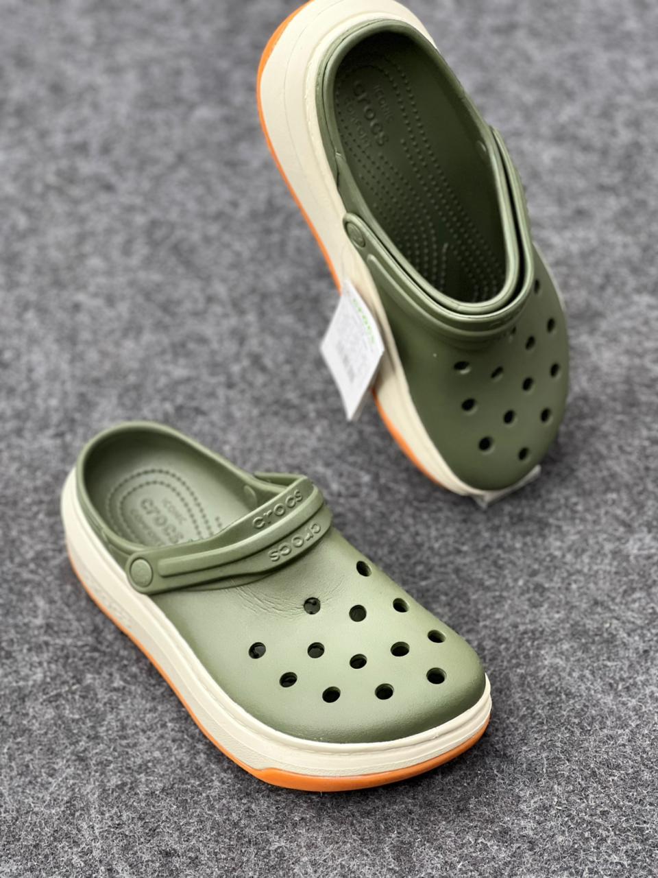 Crocs Classic Clog Olive Green Contrast Sole Casual Clogs