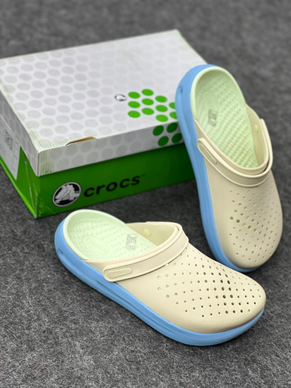 Fresh Cream & Blue Comfort Clogs by Crocs