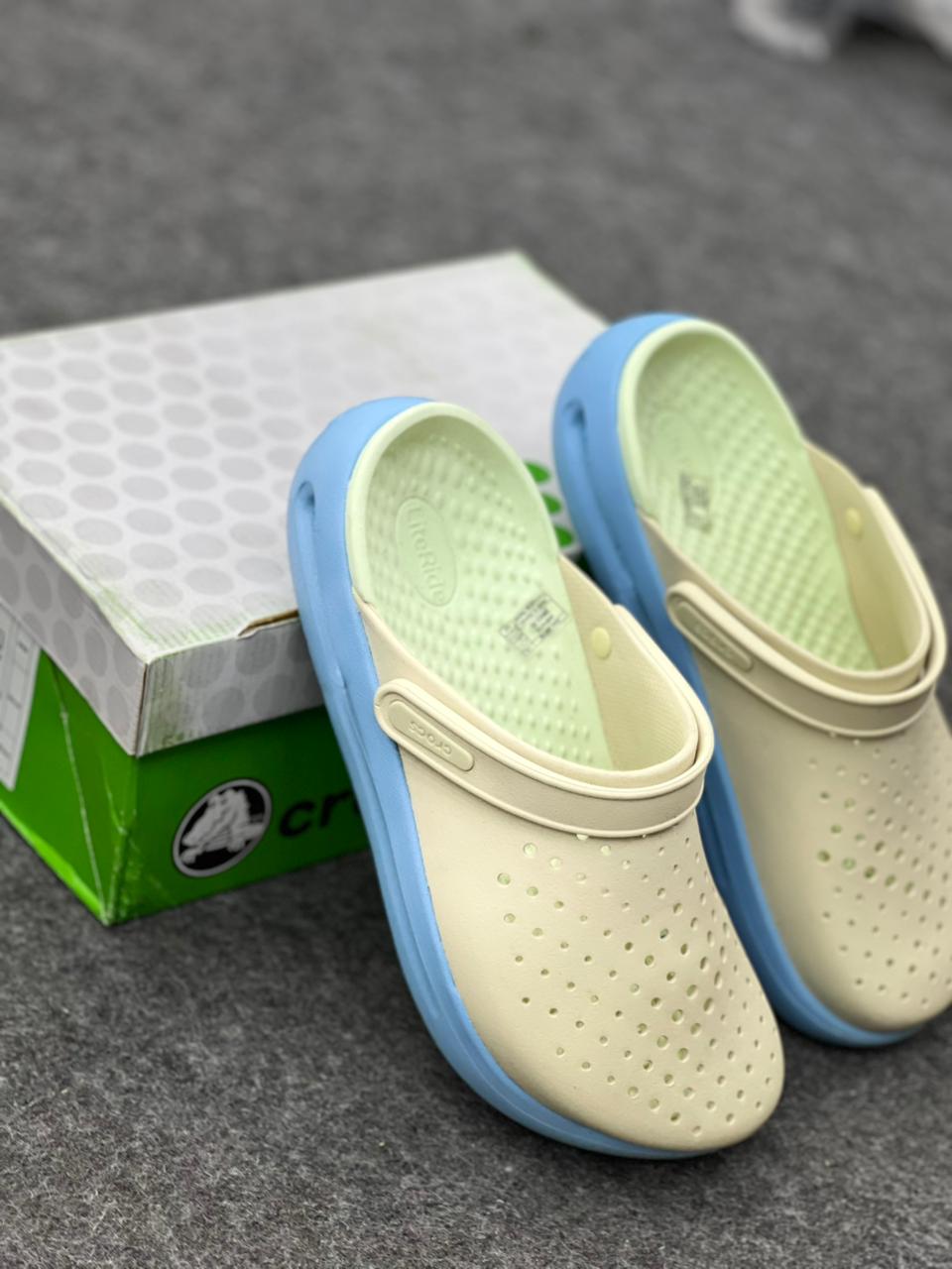 Fresh Cream & Blue Comfort Clogs by Crocs