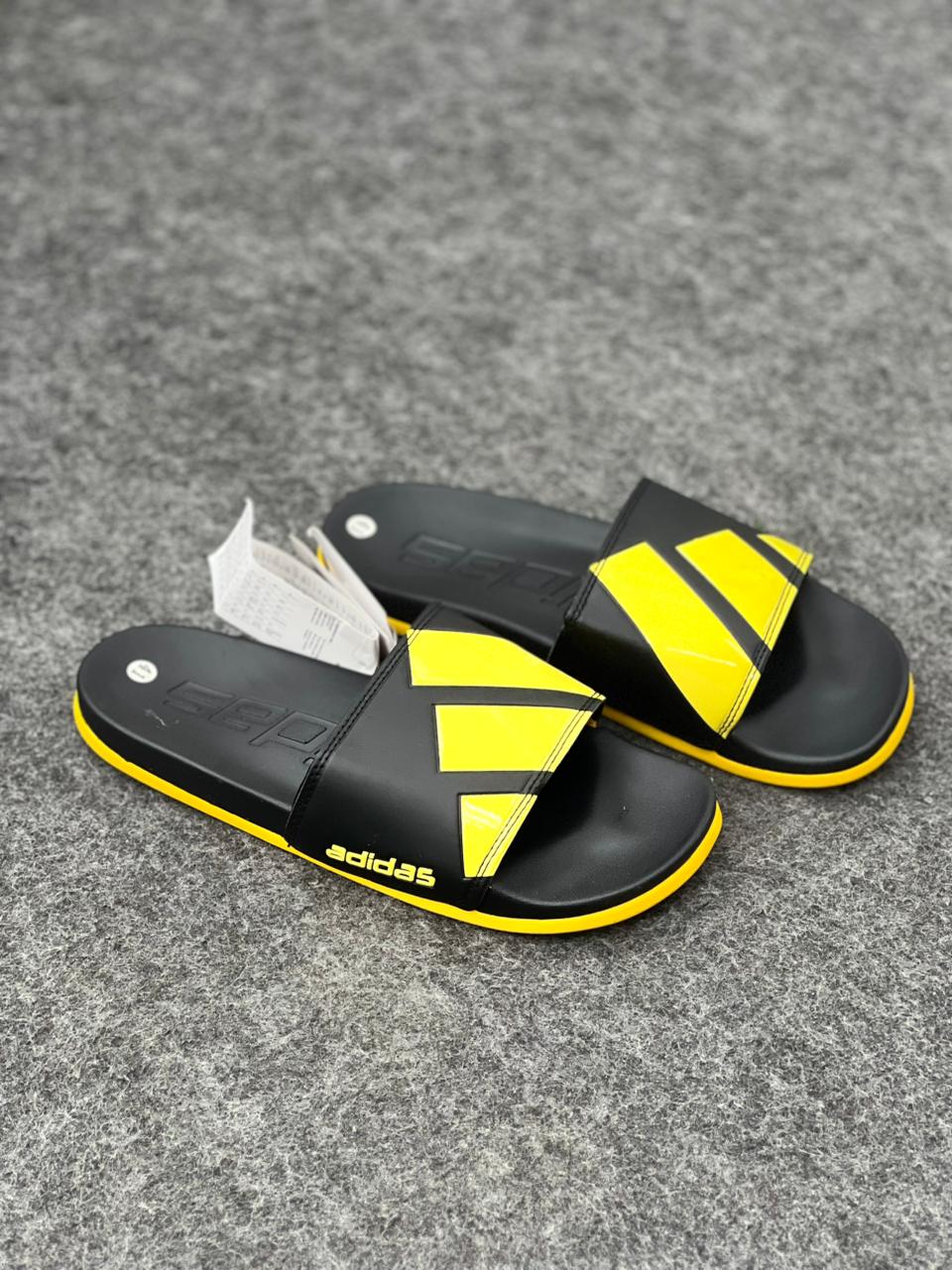 Sporty Black & Yellow Slides