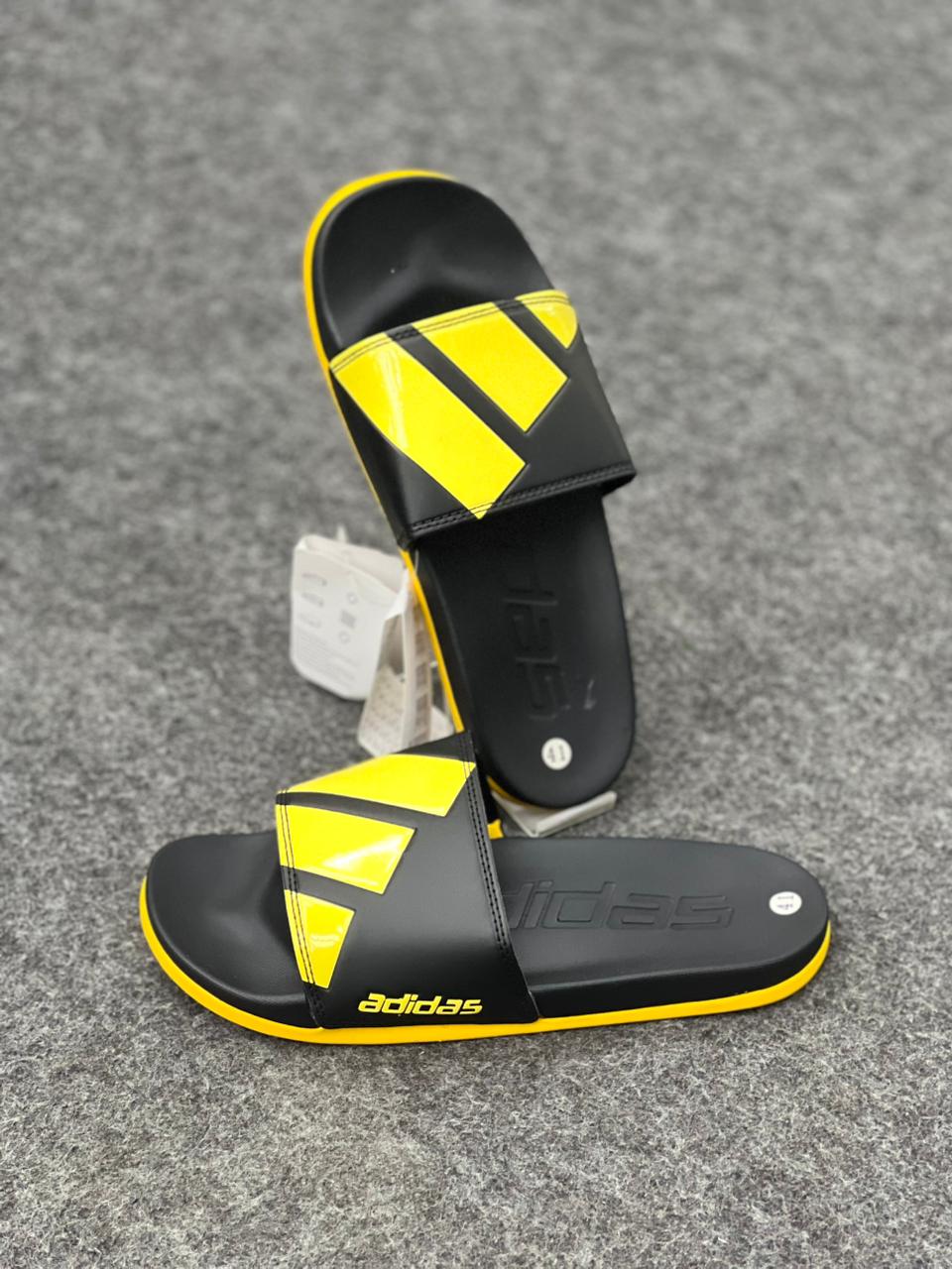 Sporty Black & Yellow Slides