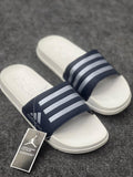 Adidas Navy Blue & White Comfort Slides – Classic 3-Stripe Style