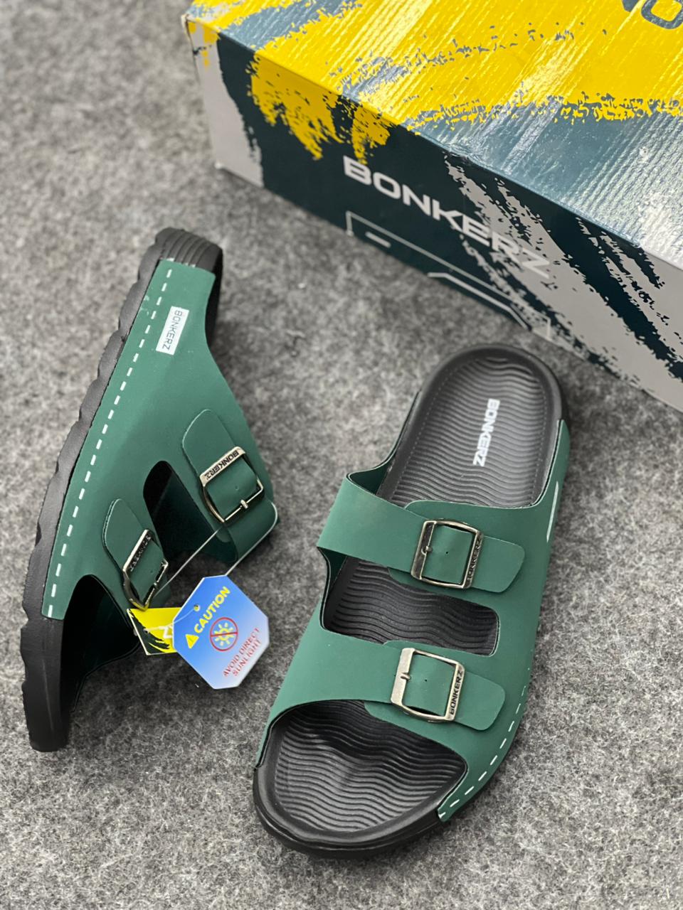 Bonkerz Dual-Strap Comfort Slides – Pine Green