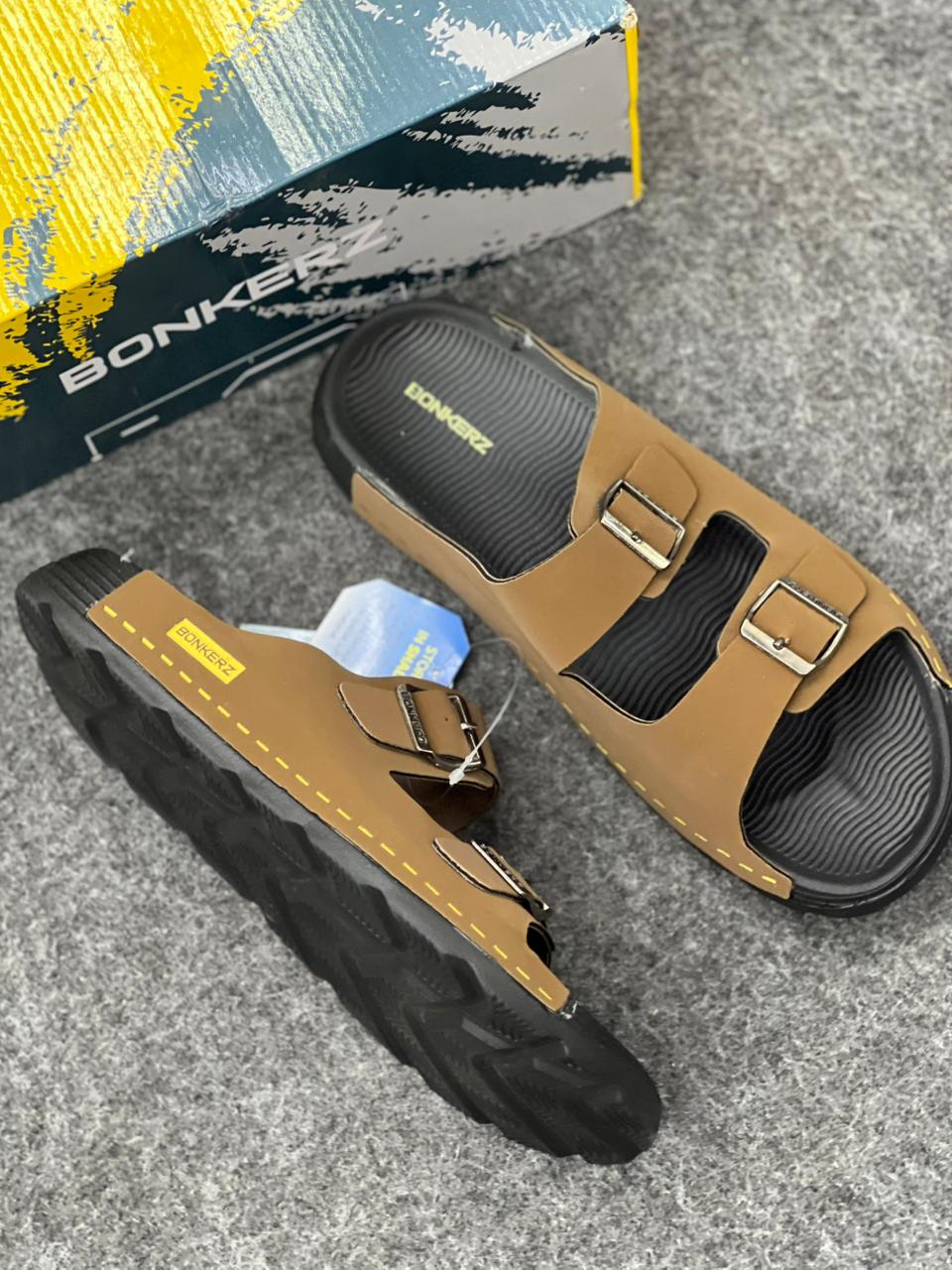 Bonkerz Dual-Strap Comfort Slides – Desert Tan