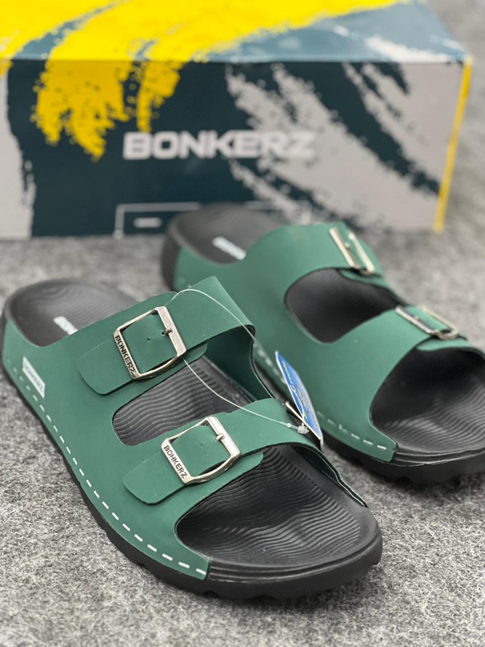 Bonkerz Dual-Strap Comfort Slides – Pine Green