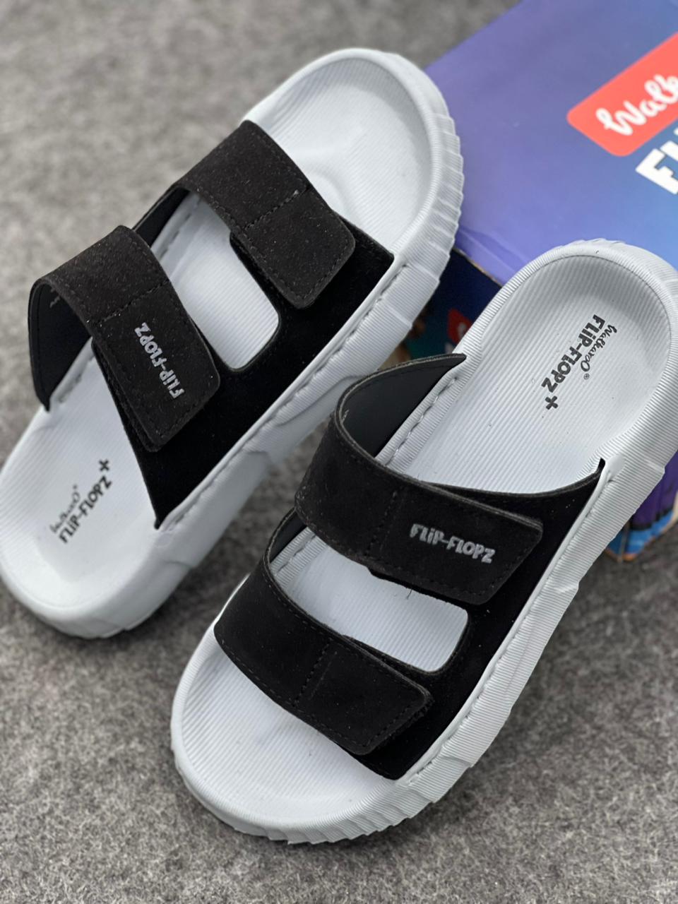 Walkaroo Flip-Flopz+ Men's Dual-Strap Comfort Slides – LIGHTGREY/Black