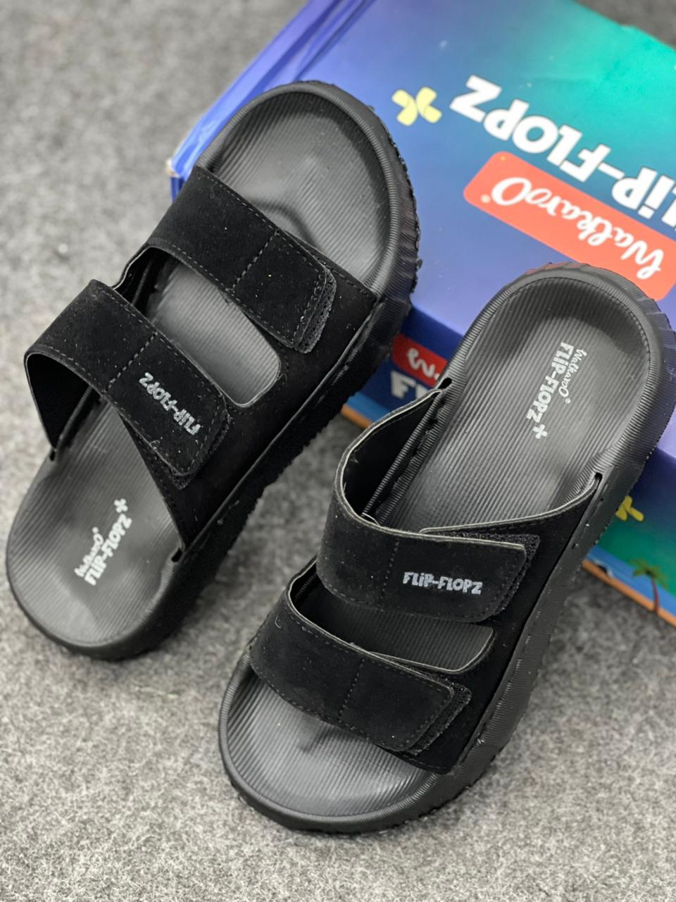 Walkaroo Flip-Flopz+ Men's Dual-Strap Comfort Slides – Triple Black