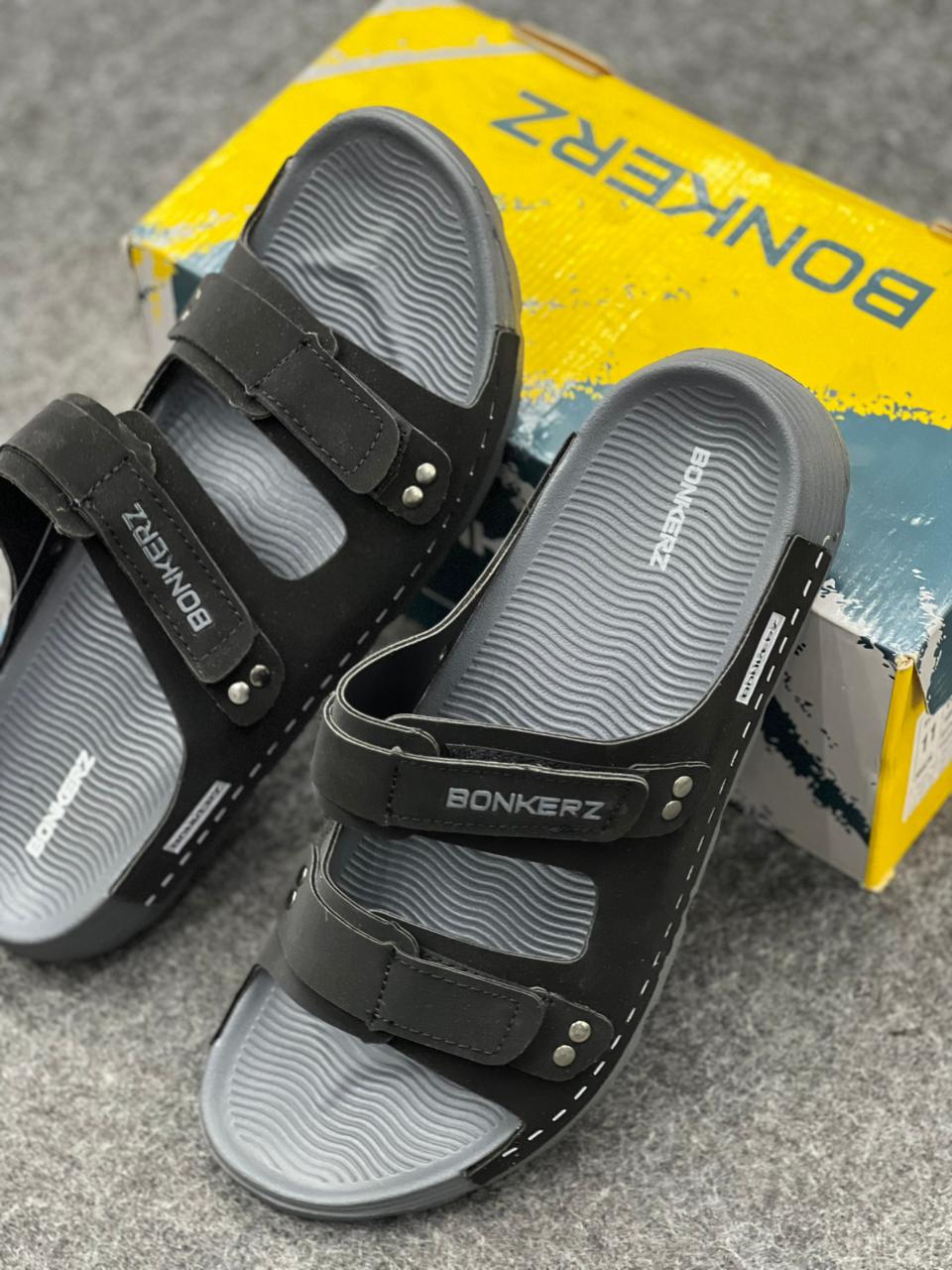 BONKERZ Men’s Dual-Strap Comfort Sandals – Black/Grey
