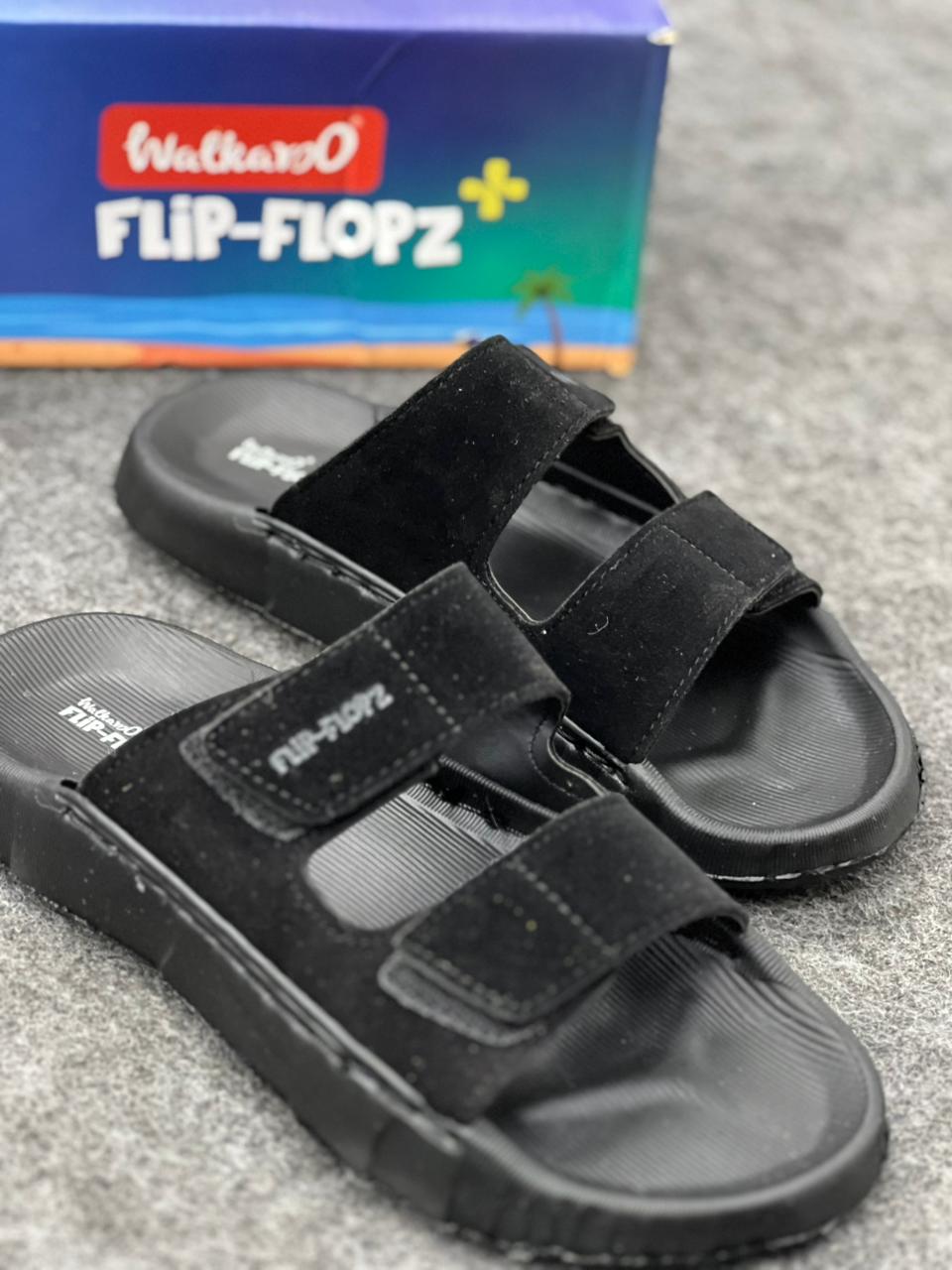 Walkaroo Flip-Flopz+ Men's Dual-Strap Comfort Slides – Triple Black