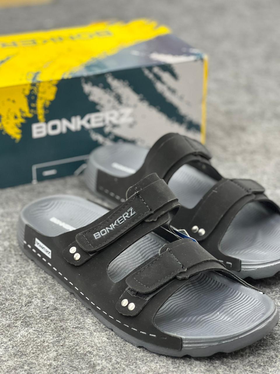 BONKERZ Men’s Dual-Strap Comfort Sandals – Black/Grey