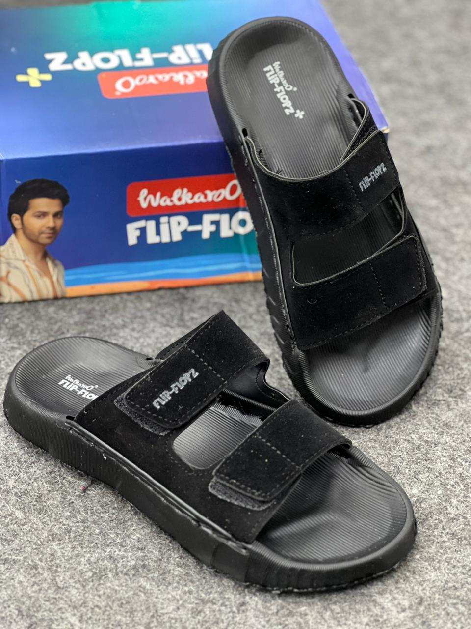 Walkaroo Flip-Flopz+ Men's Dual-Strap Comfort Slides – Triple Black