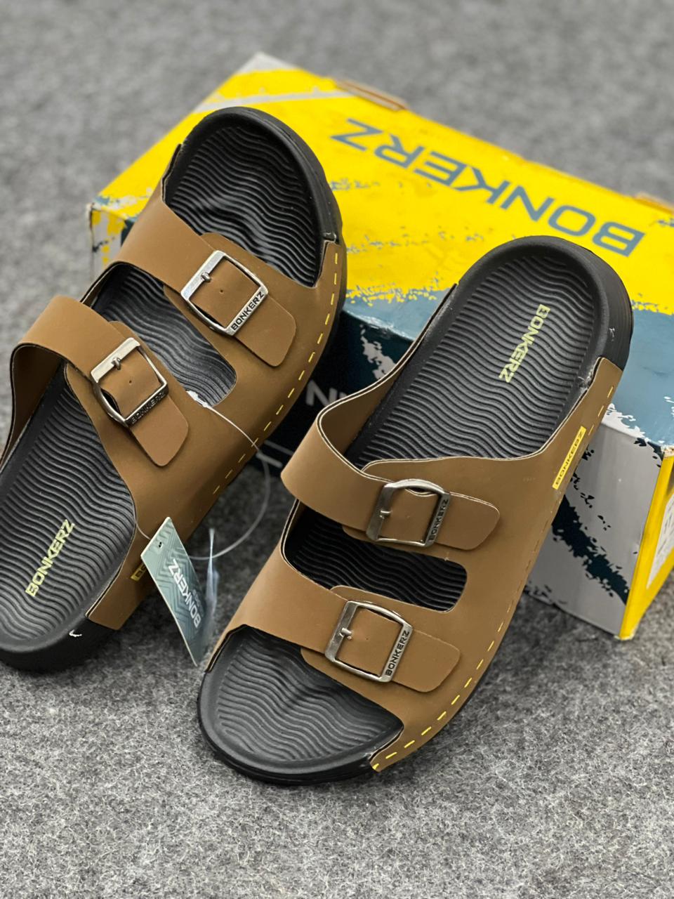 Bonkerz Dual-Strap Comfort Slides – Desert Tan