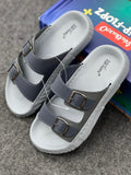 Walkaroo Flip-Flopz+ Men’s Buckle Slide Sandals – Steel Grey & Frost White