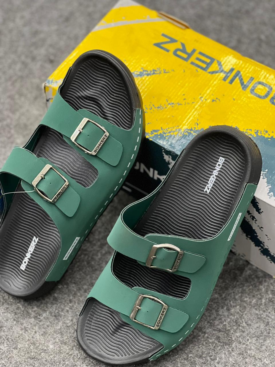 Bonkerz Dual-Strap Comfort Slides – Pine Green