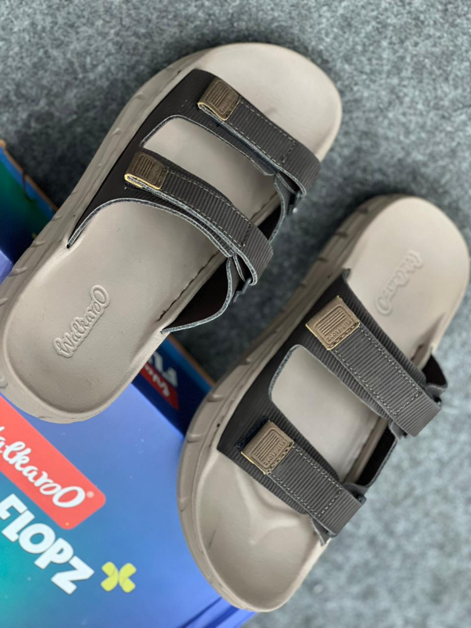 Walkaro Men’s Dual-Strap Utility Sandals – Taupe & Brown