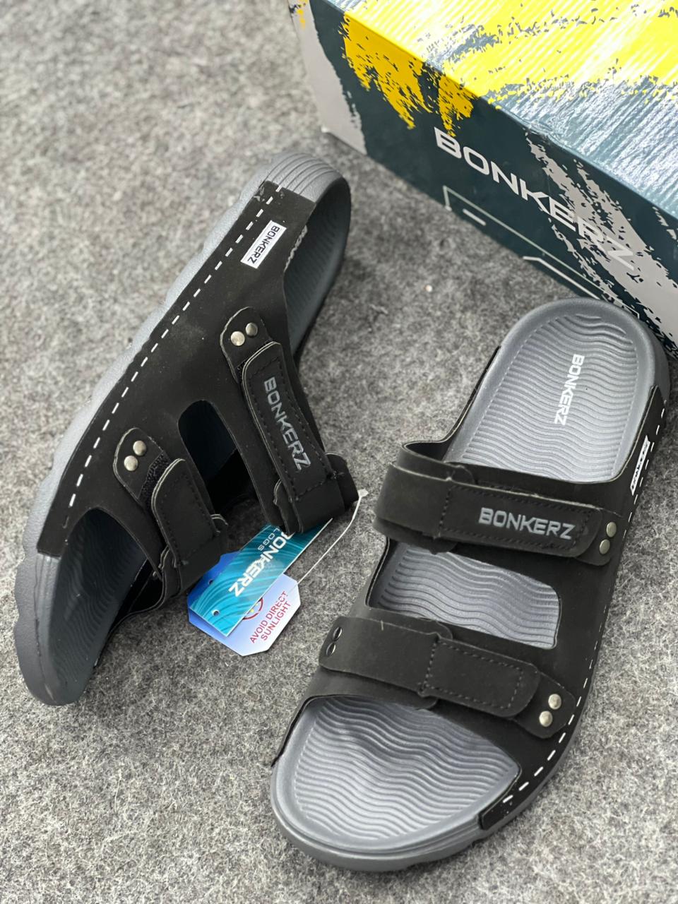 BONKERZ Men’s Dual-Strap Comfort Sandals – Black/Grey