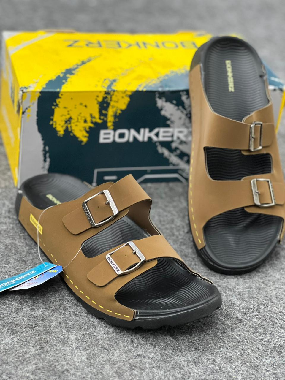 Bonkerz Dual-Strap Comfort Slides – Desert Tan