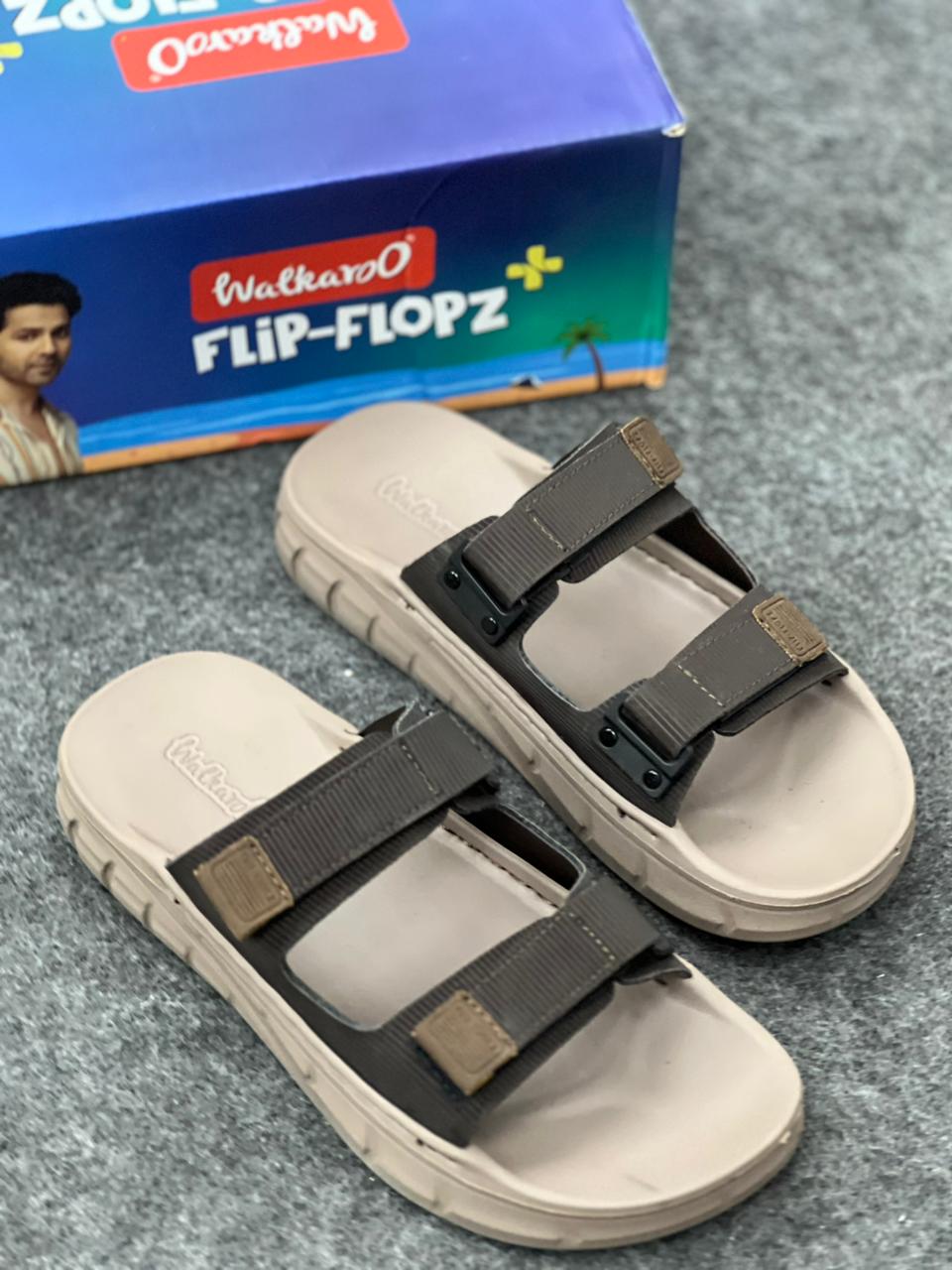 Walkaro Men’s Dual-Strap Utility Sandals – Taupe & Brown
