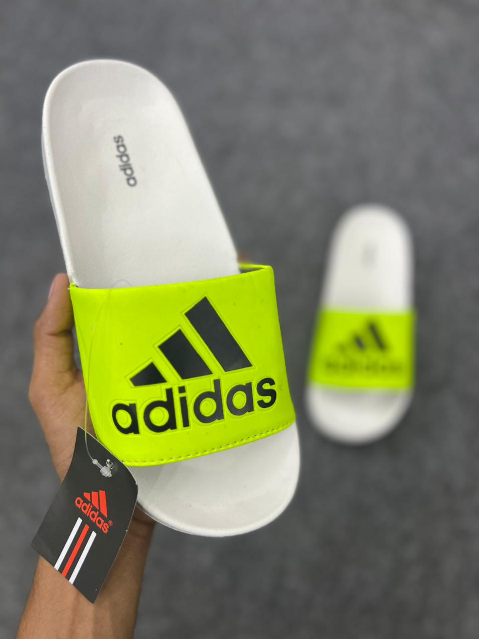 Adidas Neon Green Slides