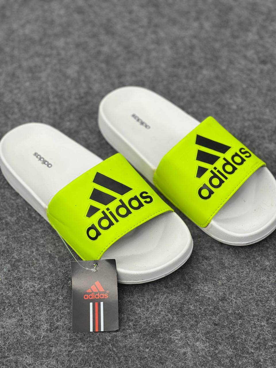 Adidas Neon Green Slides