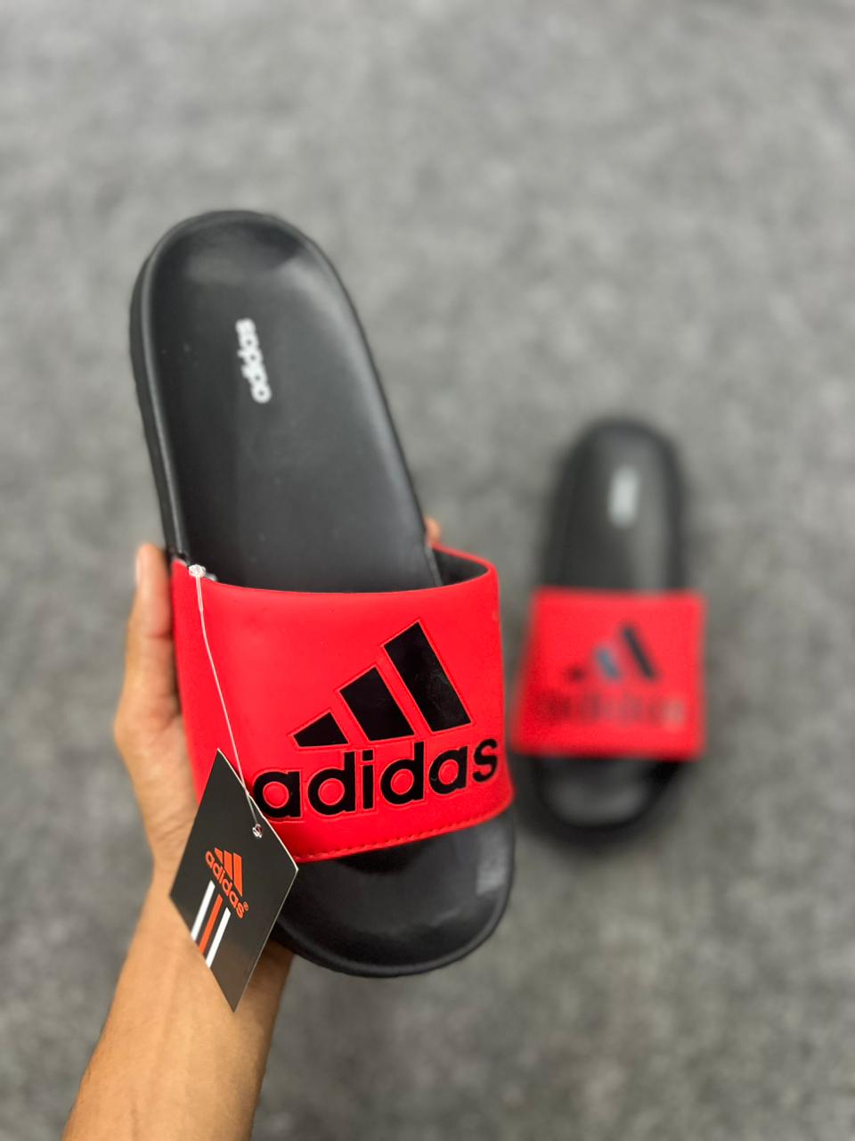 Adidas Red & Black Comfort Slides – Bold Edition