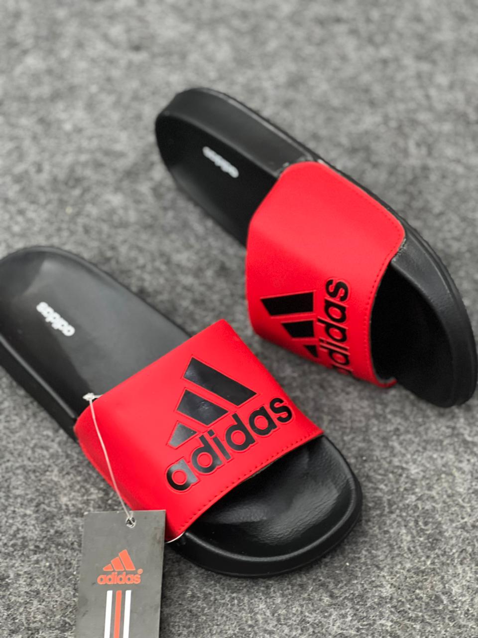 Adidas Red & Black Comfort Slides – Bold Edition