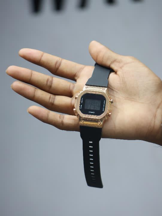 Rose Gold Digital Sports Watch with Black Strap