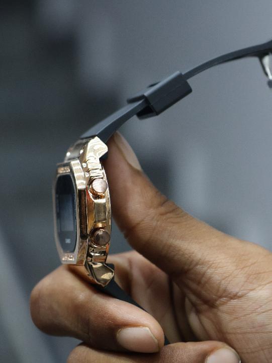Rose Gold Digital Sports Watch with Black Strap