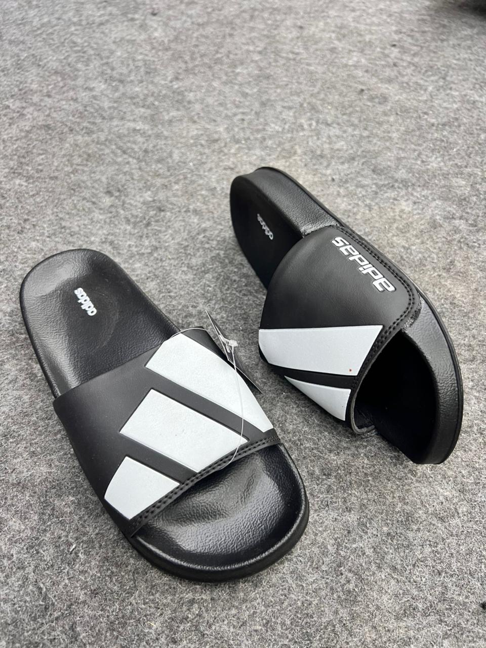 Black Stripe Slide Sandals