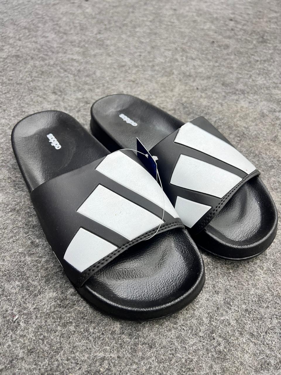Black Stripe Slide Sandals