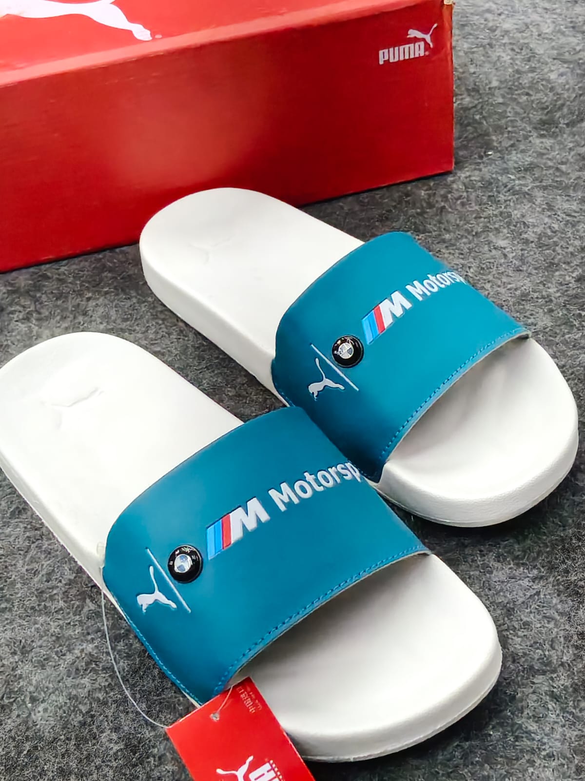 Puma Motorsport Inspired Premium Slides – Blue & White