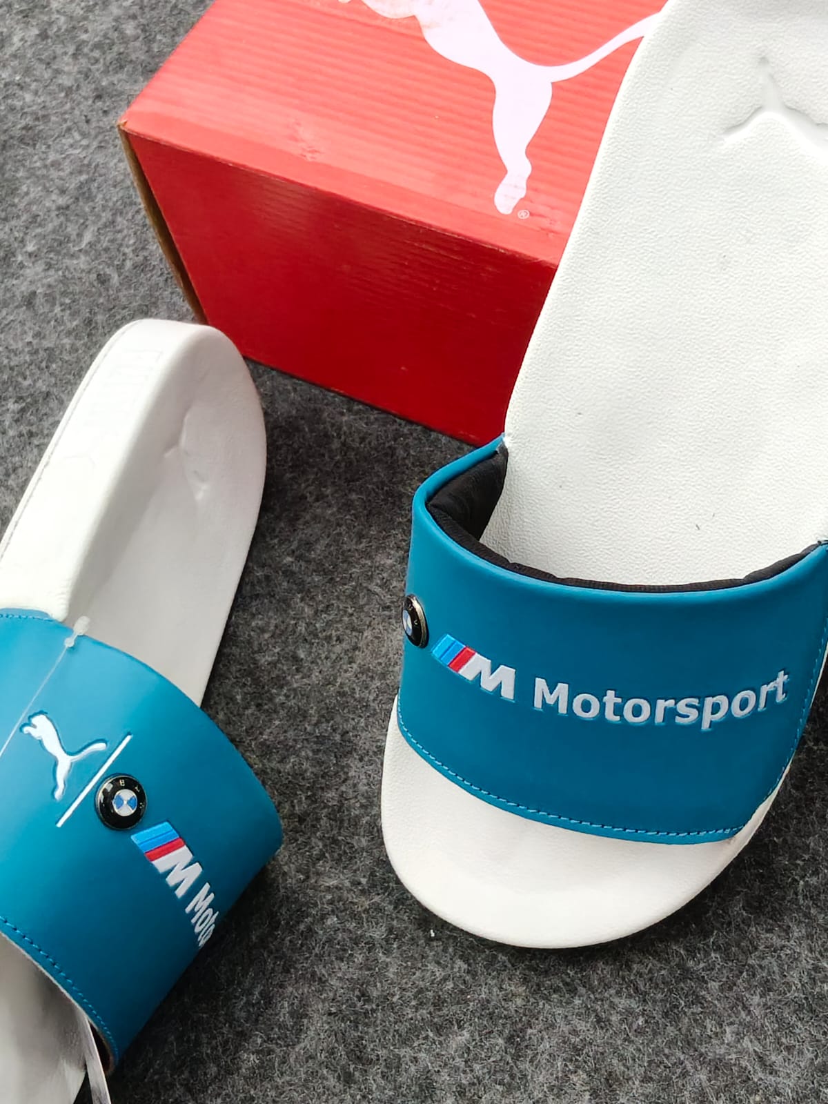 Puma Motorsport Inspired Premium Slides – Blue & White
