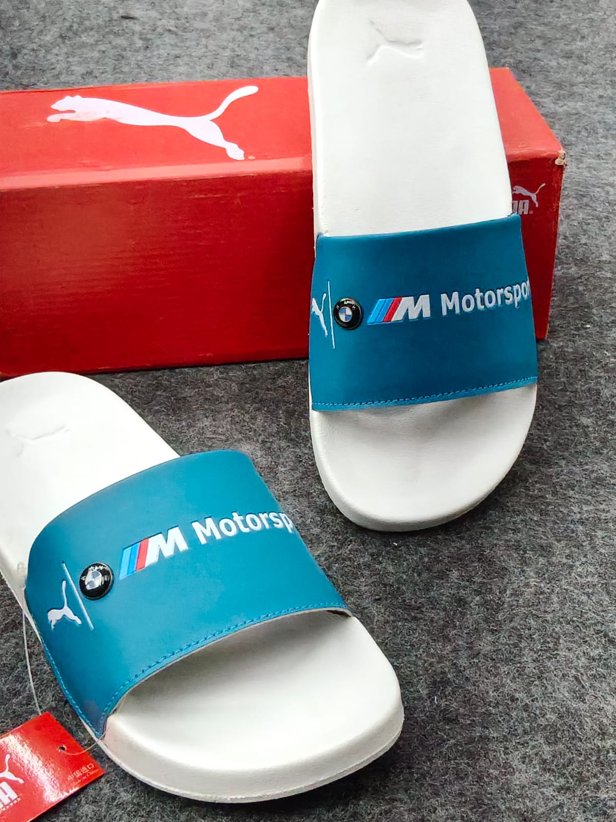 Puma Motorsport Inspired Premium Slides – Blue & White